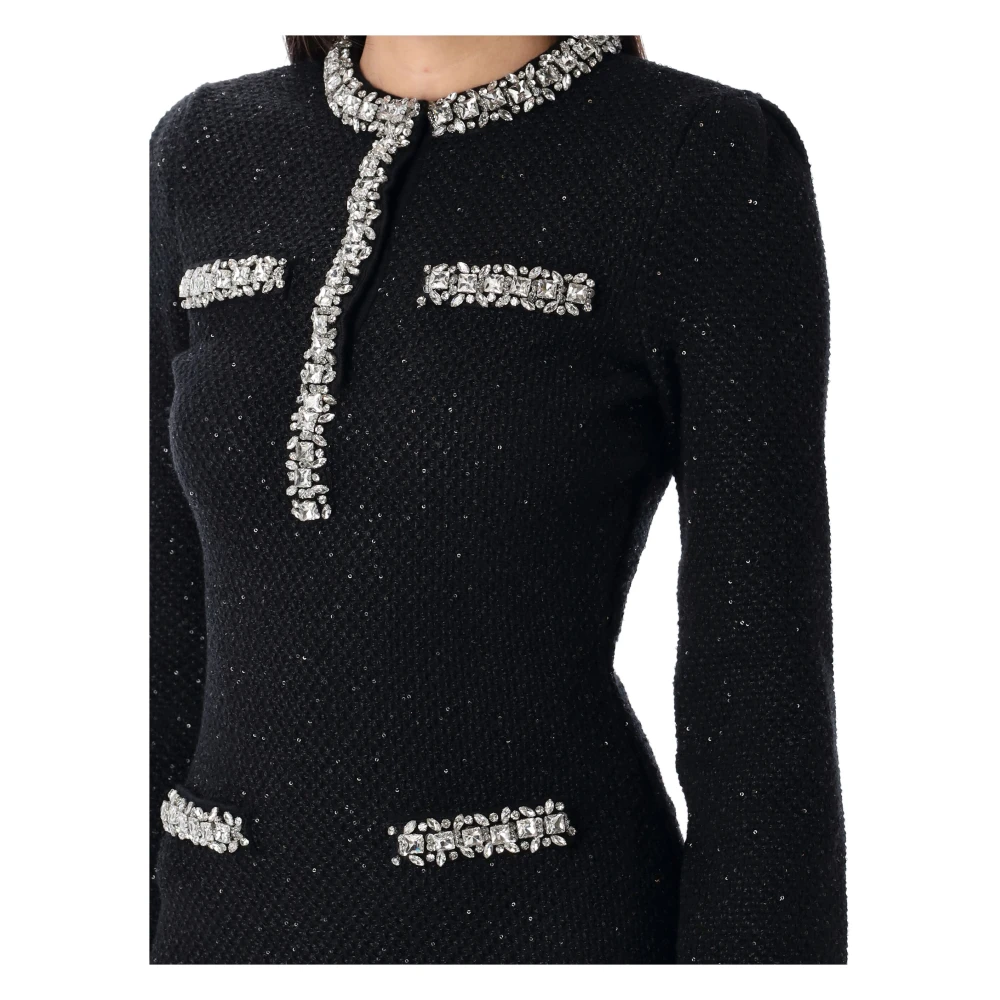 Self Portrait Zwarte Pailletten Gebreide Mini Jurk Black Dames