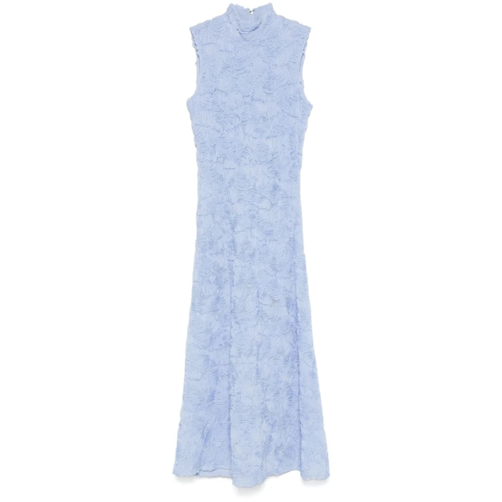 Rotate Birger Christensen Bloemen Mesh Maxi Jurk Lange Mouw Blue Dames