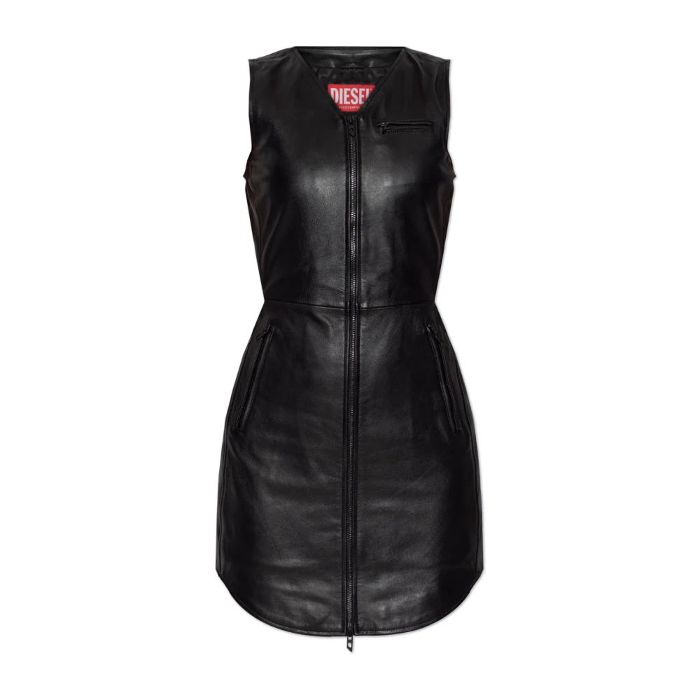 Diesel Zwarte Mouwloze Leren Jurk L-Ilith Black Dames