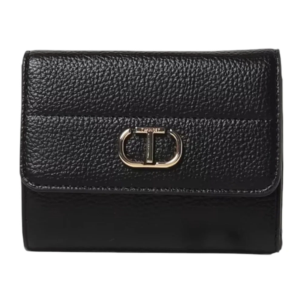 Twinset Zwarte portemonnee met metalen Oval-t logo Black Dames
