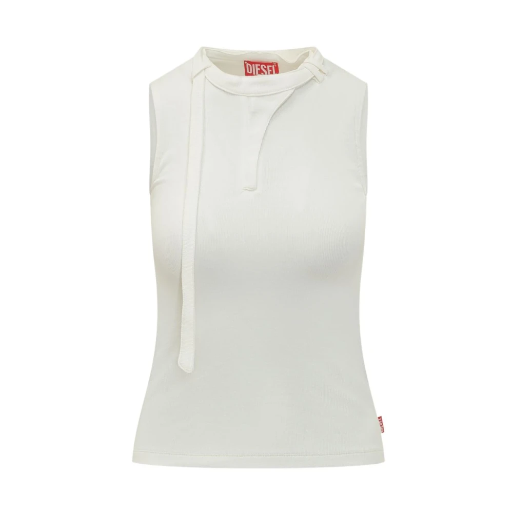 Diesel Women's White Sleeveless Tops, S, Cotton Tank Top