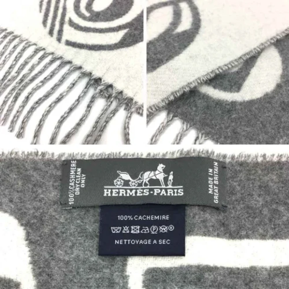 Hermès Vintage Pre-owned Cashmere scarves Gray Dames