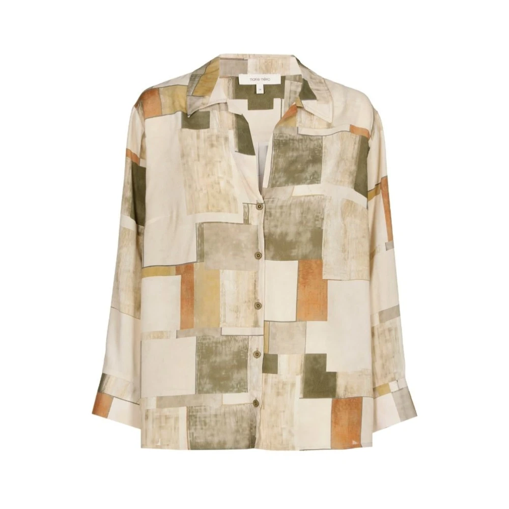 Marie Méro Abstract Print V-Hals Blouse Beige Dames
