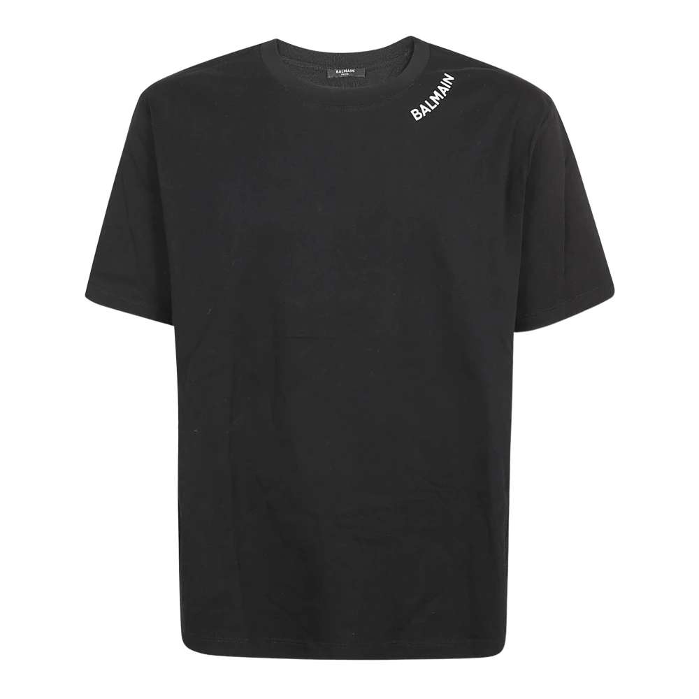 Balmain Zwarte biologisch katoenen T-shirt met geborduurd logo Black Heren