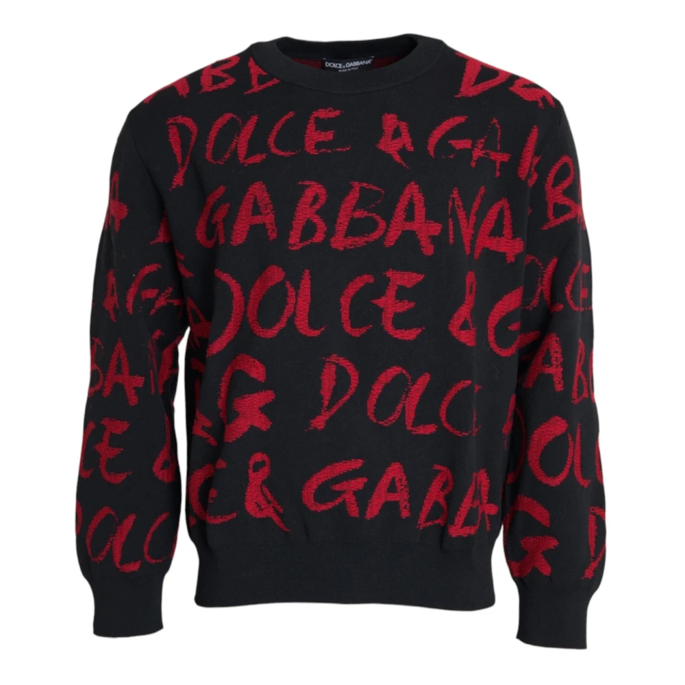 Dolce & Gabbana Zwart Rood Logo Sweatshirt Ronde Hals Black Heren