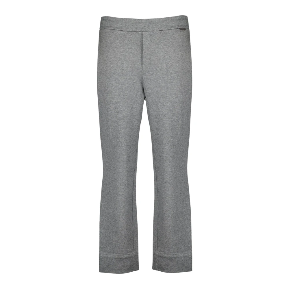 Moncler Herr Grå Byxor M, Bomull, Leather Logo Cotton Blend Sweatpants