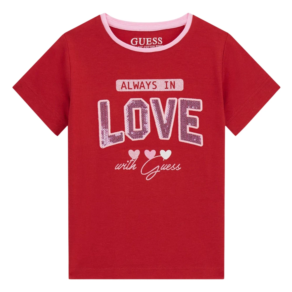 Guess Girls Red Love Logo T-Shirt - Kids Short Sleeve T-Shirts - 12 M - Kids