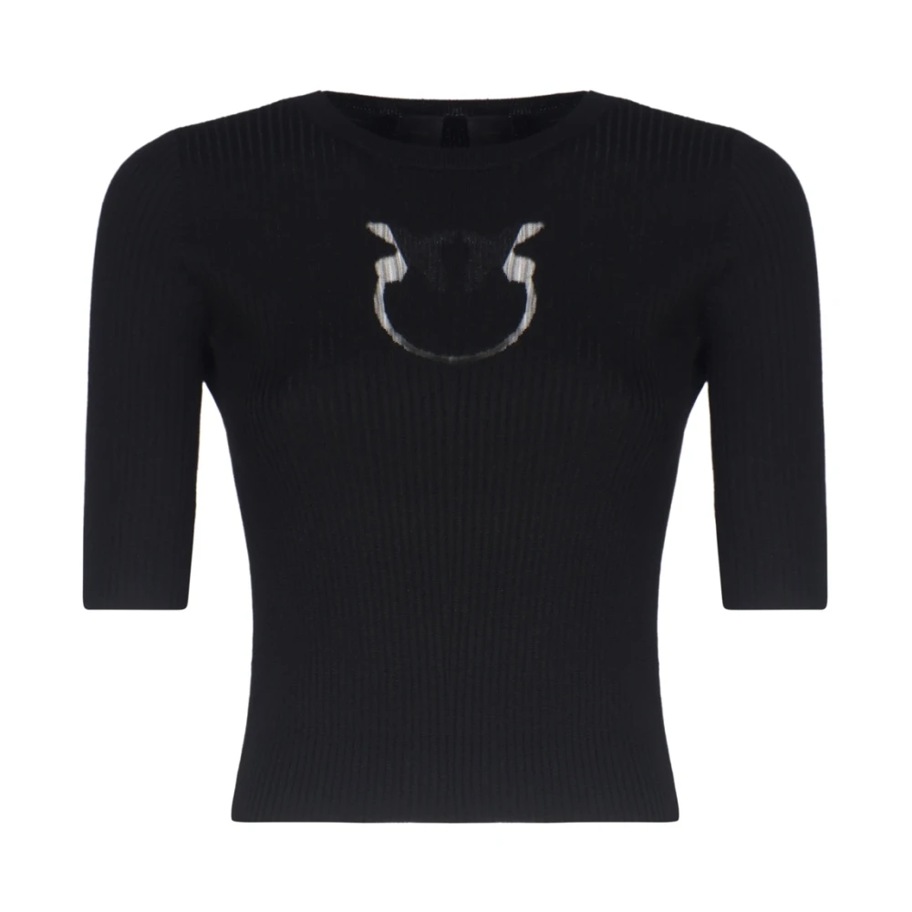 Pinko Women's Black Ribbed Sweater Love Birds Detail