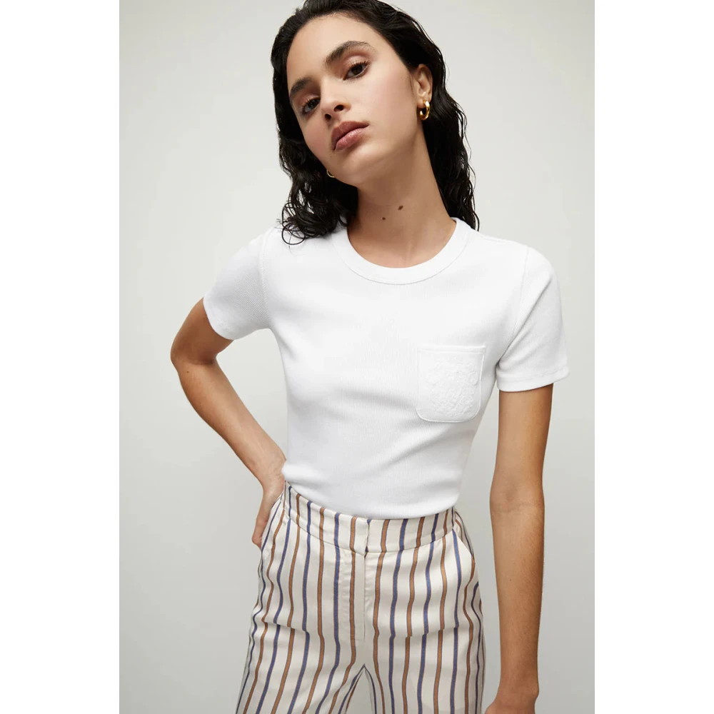 Veronica Beard Geribbeld T-shirt met Logozak White Dames