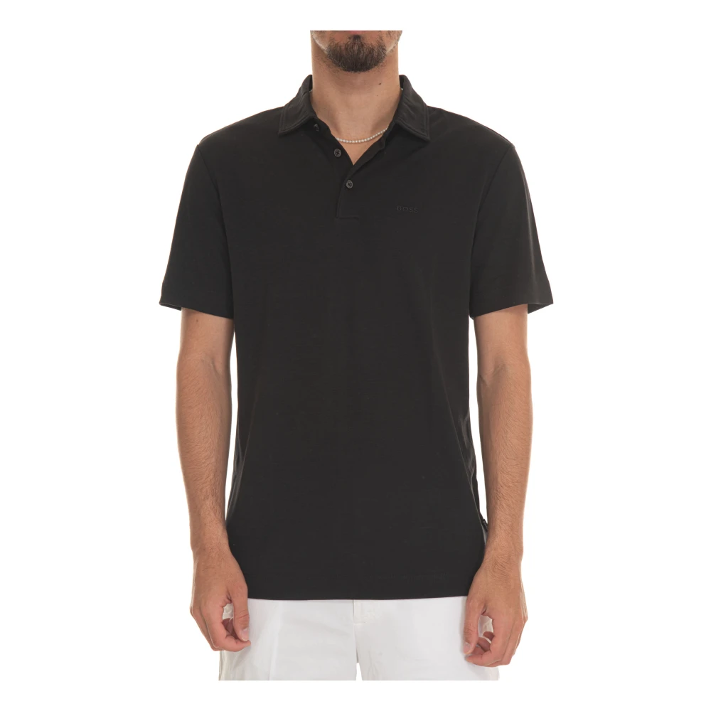 Boss Short Sleeve Polo Shirt Plain Logo Black Heren