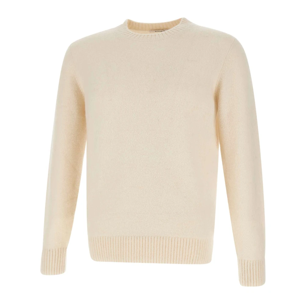 Kangra Men's White Wool Sweater Crew Neck