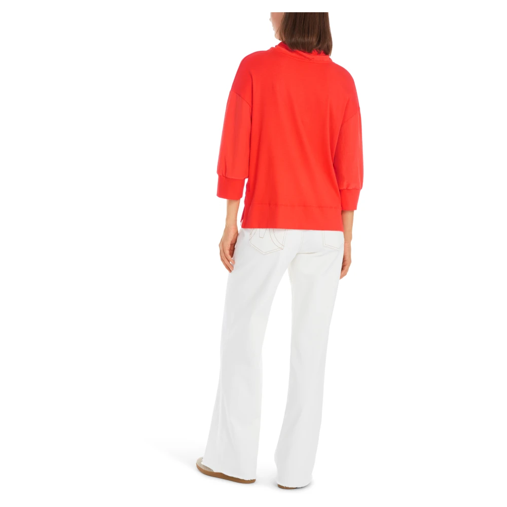Marc Cain Materialmix Blouse met Schalkraag Orange Dames