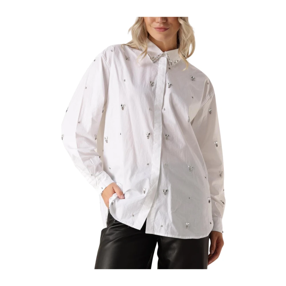 Copenhagen Muse Elegante Cmvatan-Shirt Blouse met Zilveren Steentjes White Dames