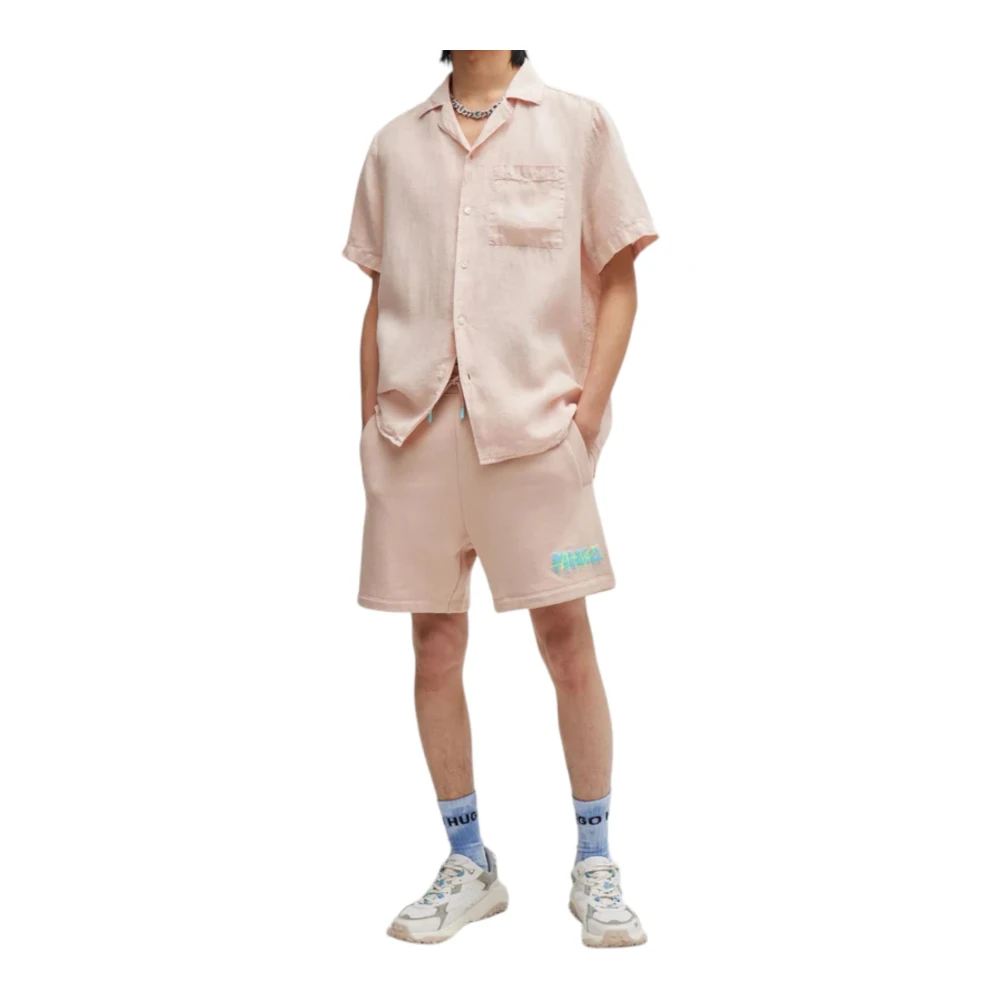 Hugo Boss Korte Mouw Overhemd Pink Heren