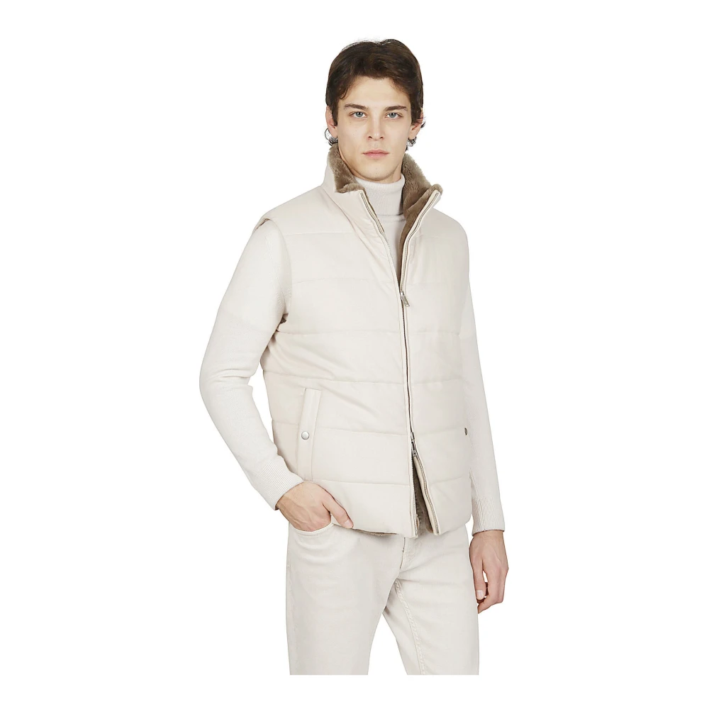 Eleventy Omkeerbaar Zijde Kasjmier en Bever Gilet Beige Heren