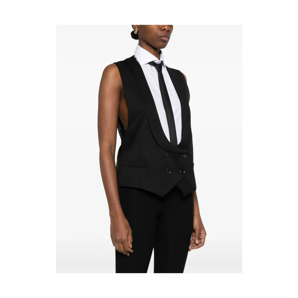 Moschino Zwarte dubbelrijige vest met sjaalkraag Black Dames