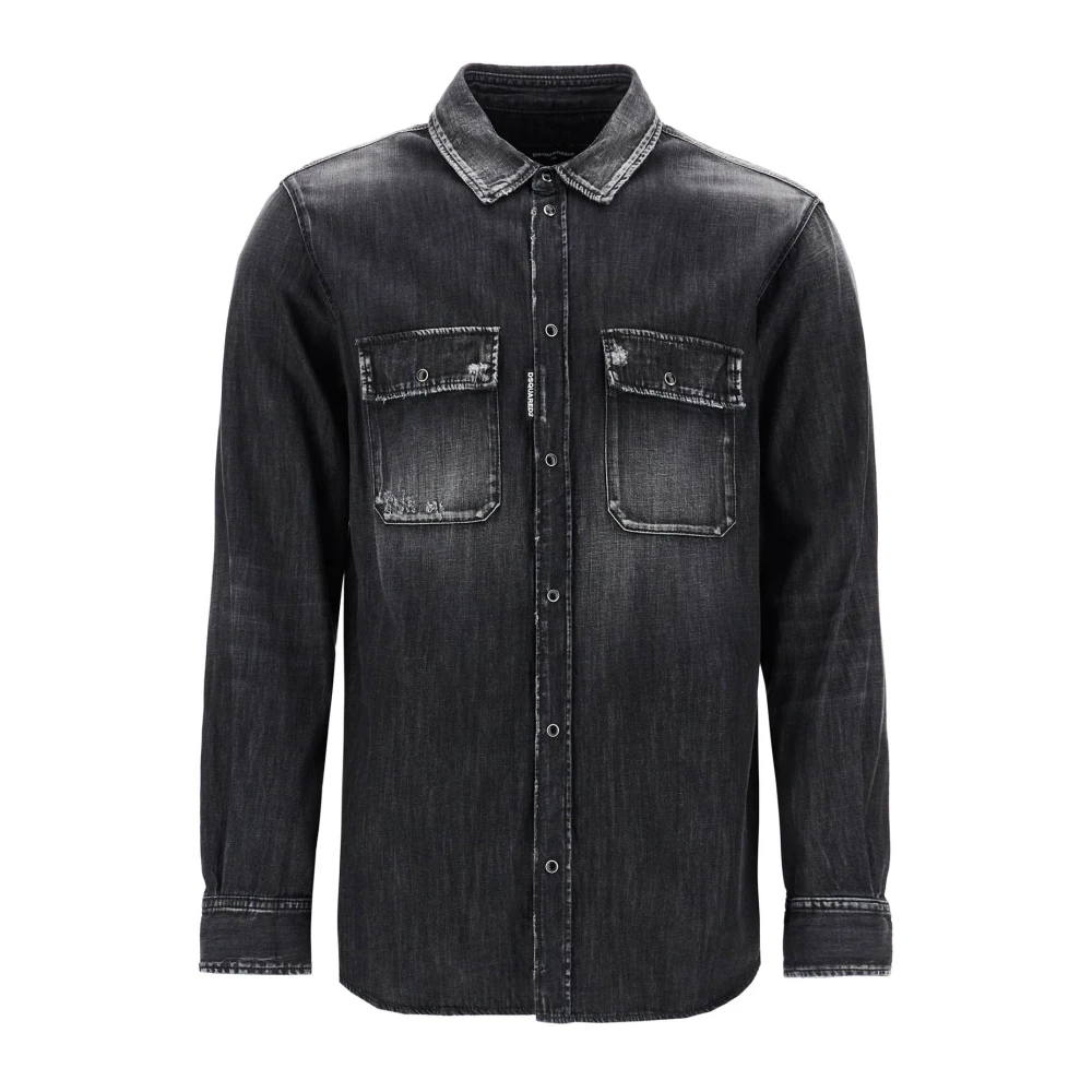 Dsquared2 Zwarte katoenen shirt met contraststiksels Black Heren