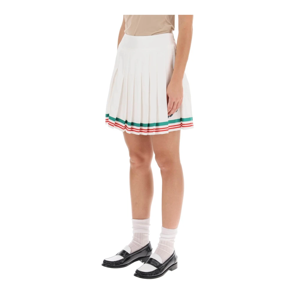 Casablanca Geplooide zijden tennis mini rok met gestreepte afwerking White Dames