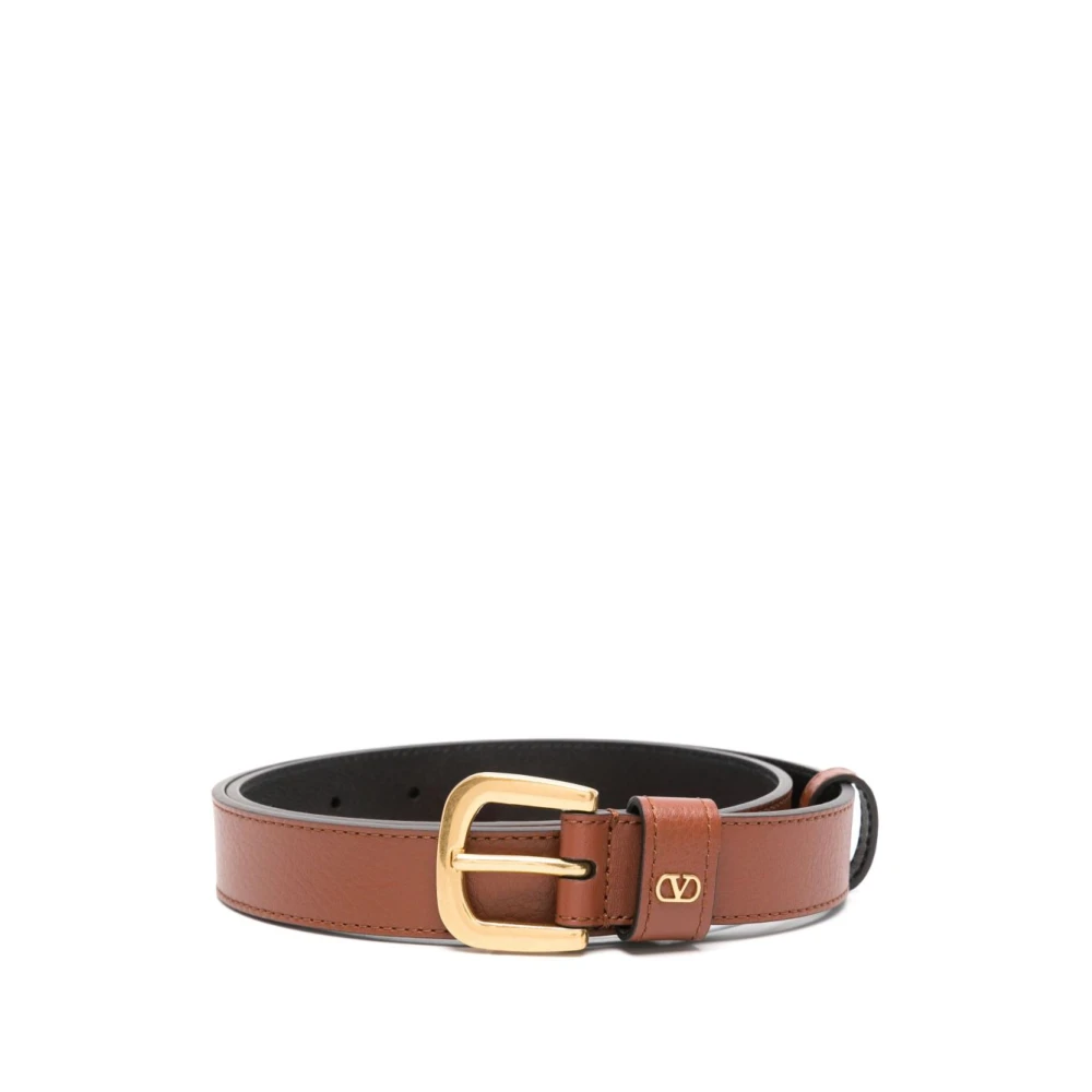 Valentino Garavani Women's Brown Belts, 80 Cm, Leather Logo Belt With Gold Buckle