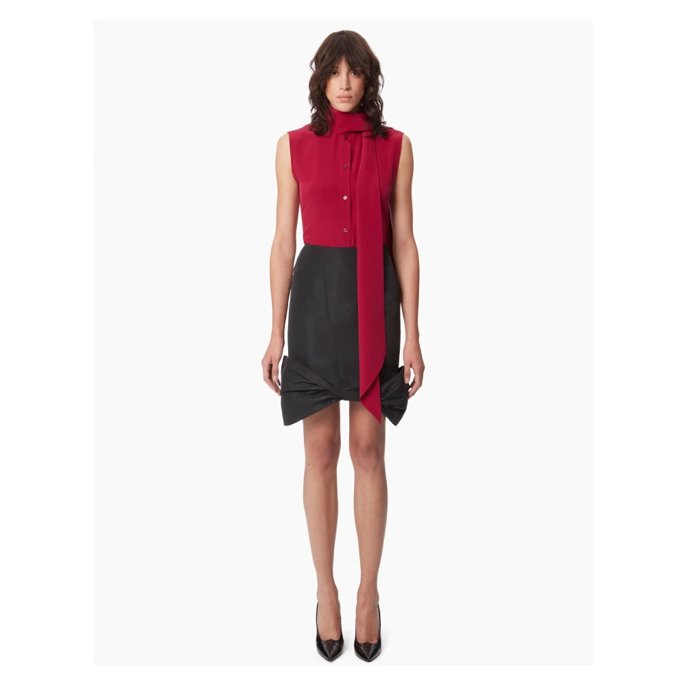 Nina Ricci Zwarte Taffeta Bow Peplum Midi Rok Black Dames