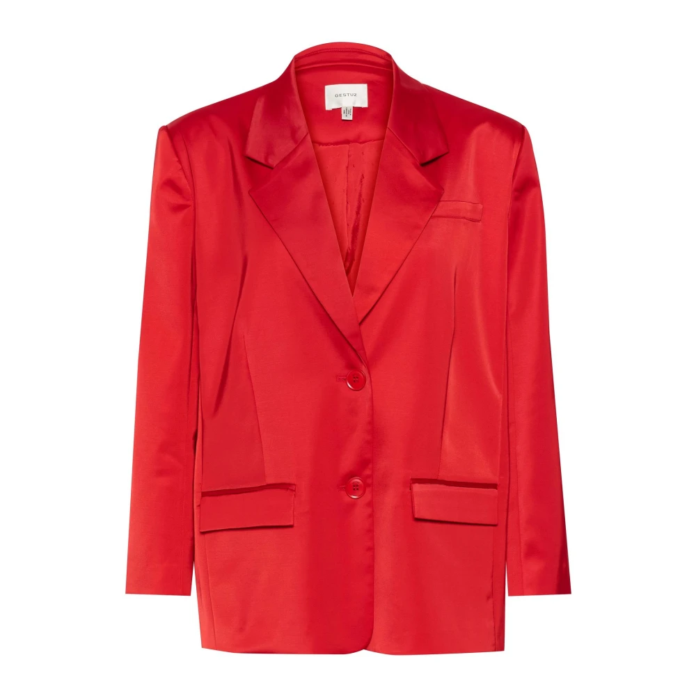 Gestuz Oversized Satijnen Jas met 2 Knopen Red Dames