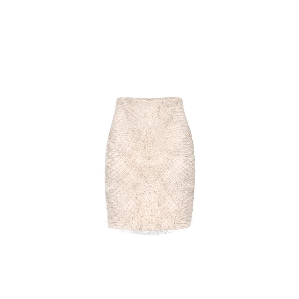 Elisabetta Franchi Beige Short Skirts, Female, L, Skirt In Lightweight Crêpe With Embroidered Crystals