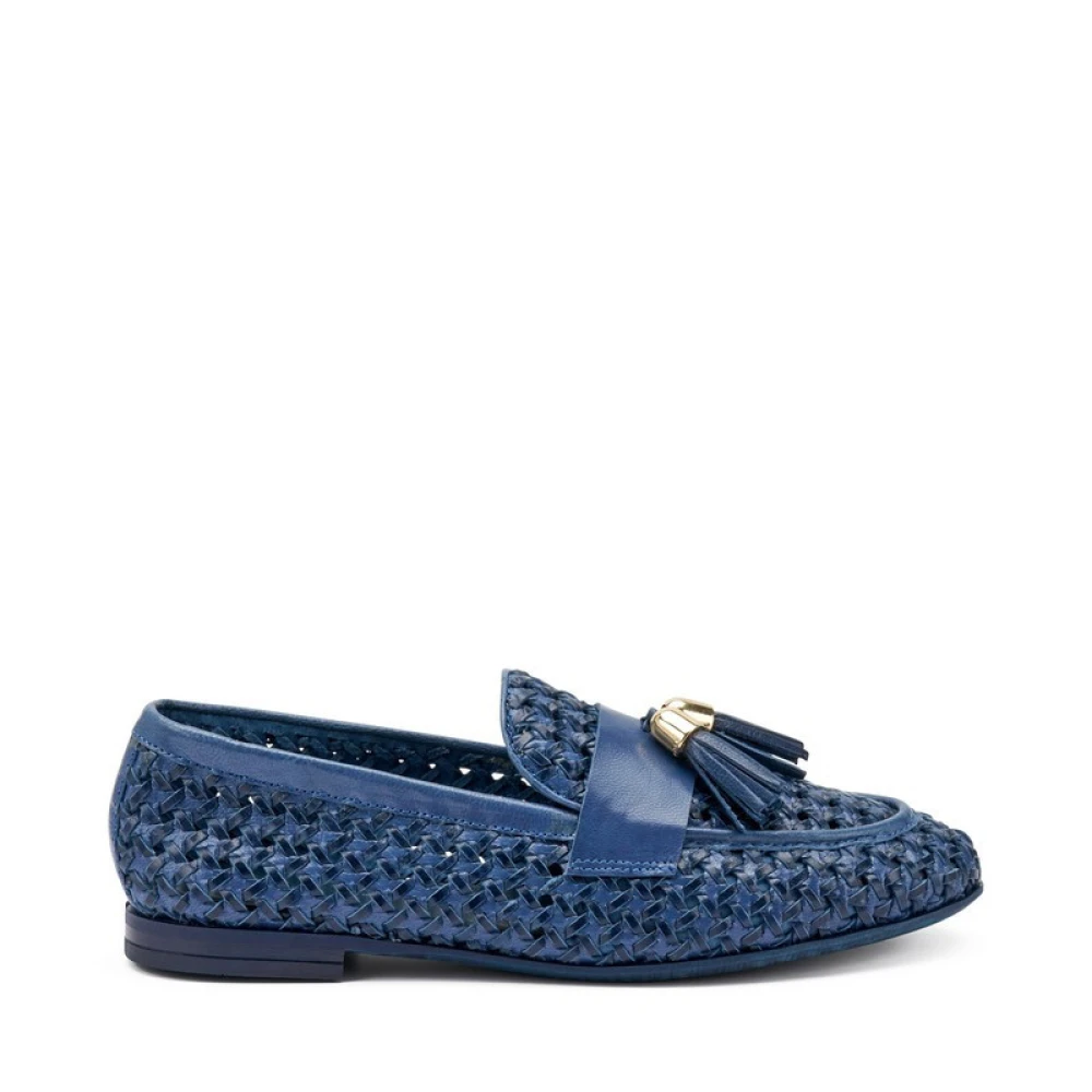 Frau Blue Loafers, Female, 3 Uk, Mocassino In Pelle Intrecciata Con Nappina