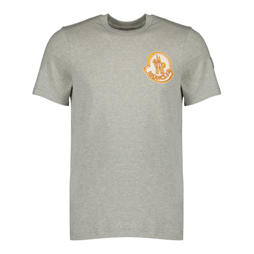 Moncler Gray T-Shirts, Male, L, Embroidered Logo T-Shirt