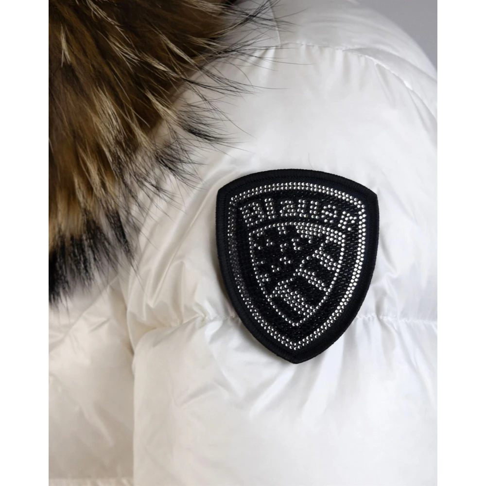 Blauer Witte Hooded Bont Trim Nylon Jas White Dames