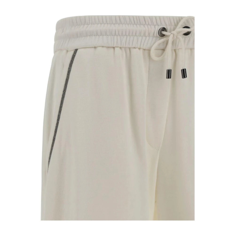 BRUNELLO CUCINELLI Katoenen Broek met Koord en Juweel Versierde Zakken White Dames