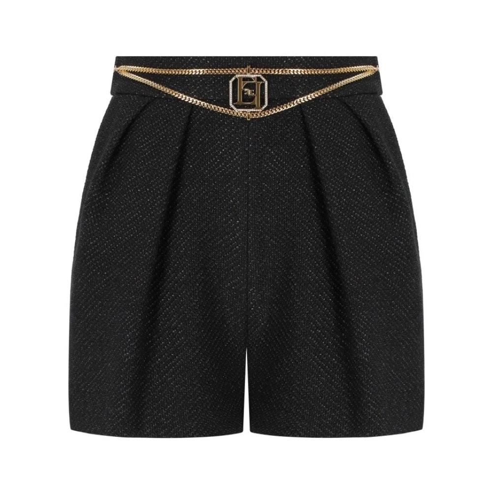 Elisabetta Franchi Zwarte Tweed Shorts met Ketting Black Dames