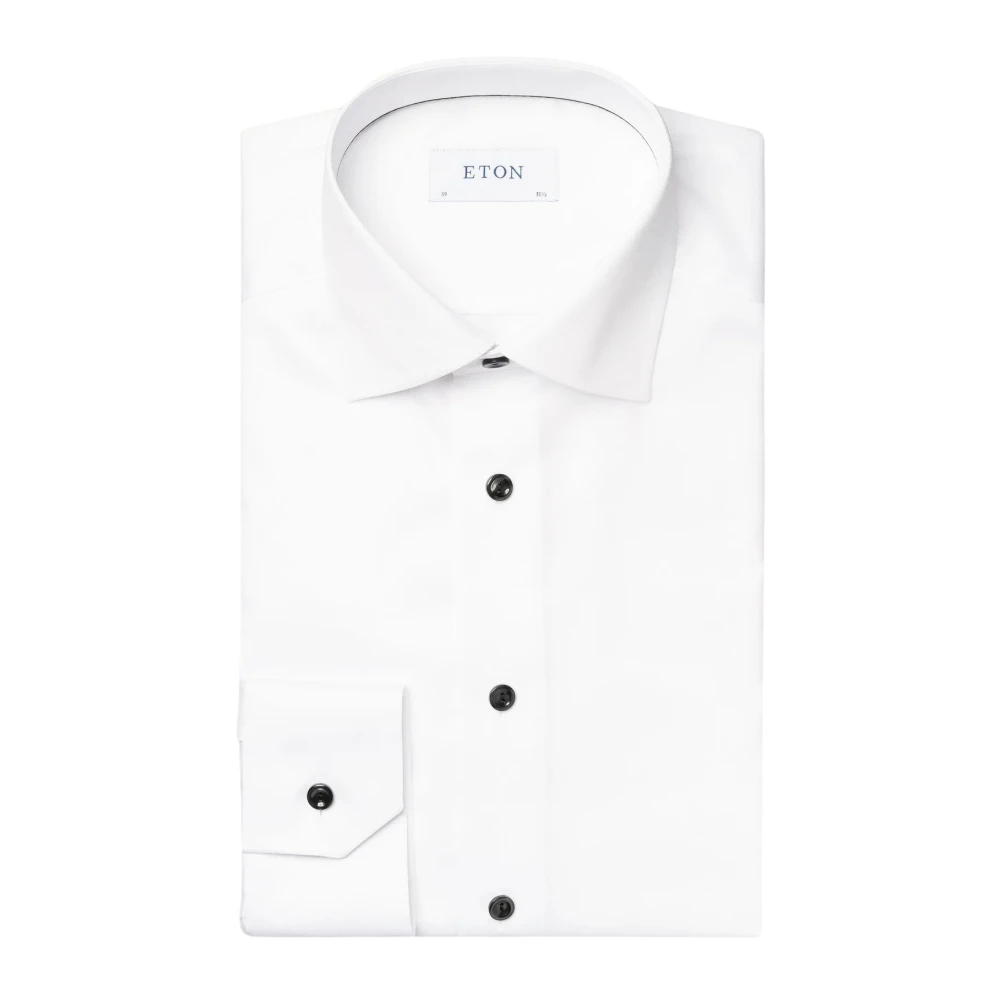 Eton Witte Signature Twill Overhemd met Zwarte Contrastdetails White Heren