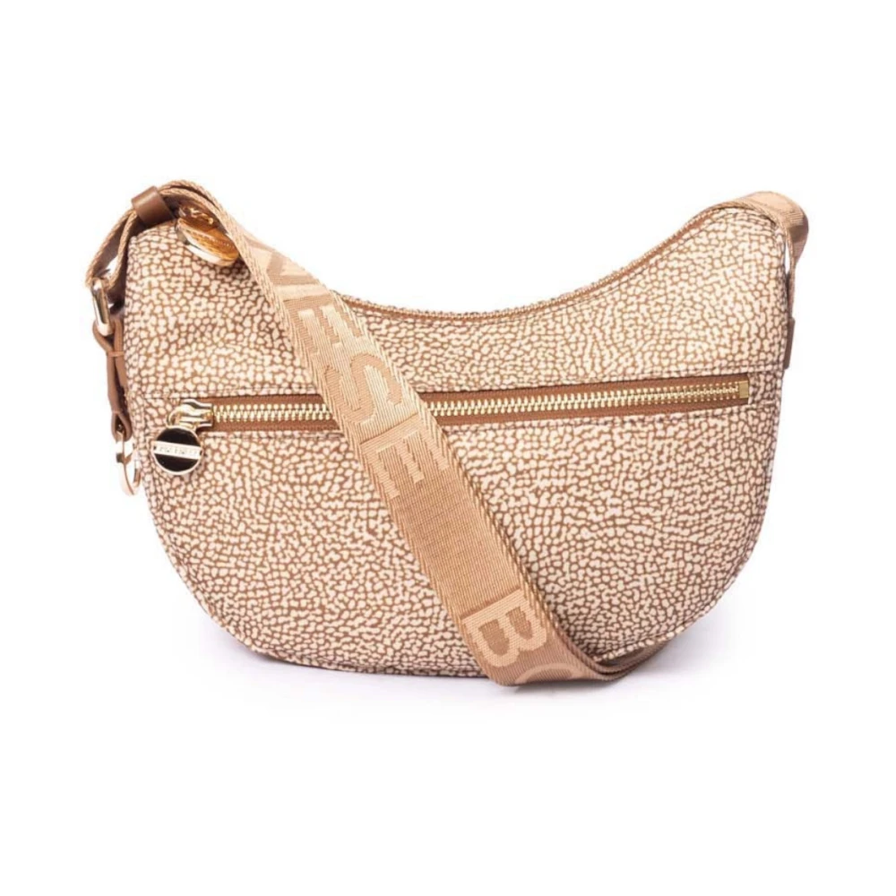 Borbonese Mini Schoudertas met Beige Bruin Print in Nylon Beige Dames