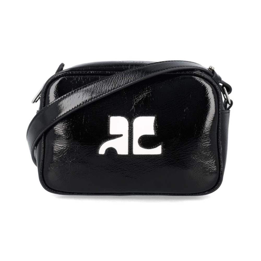 Courrèges Zwarte Patentleren Crossbody Tas Black Dames