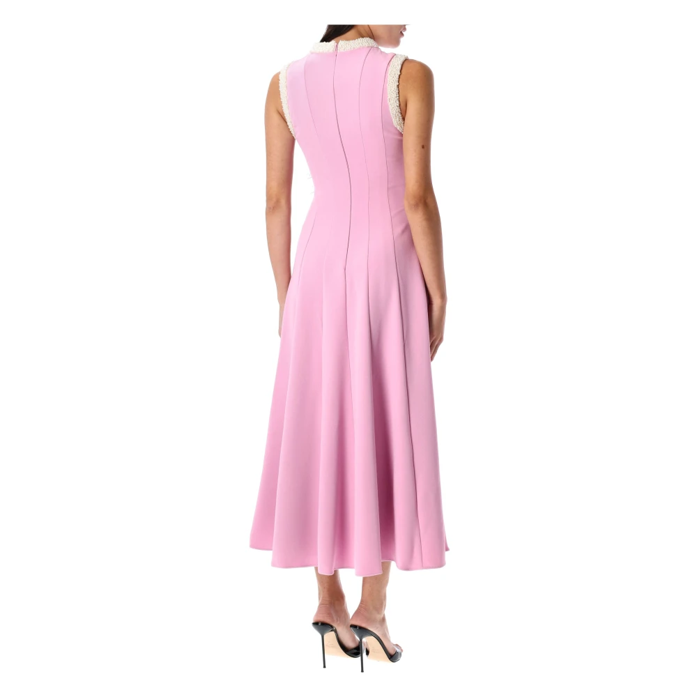 Self Portrait Roze Crepe Parel Trim Midi Jurk Pink Dames
