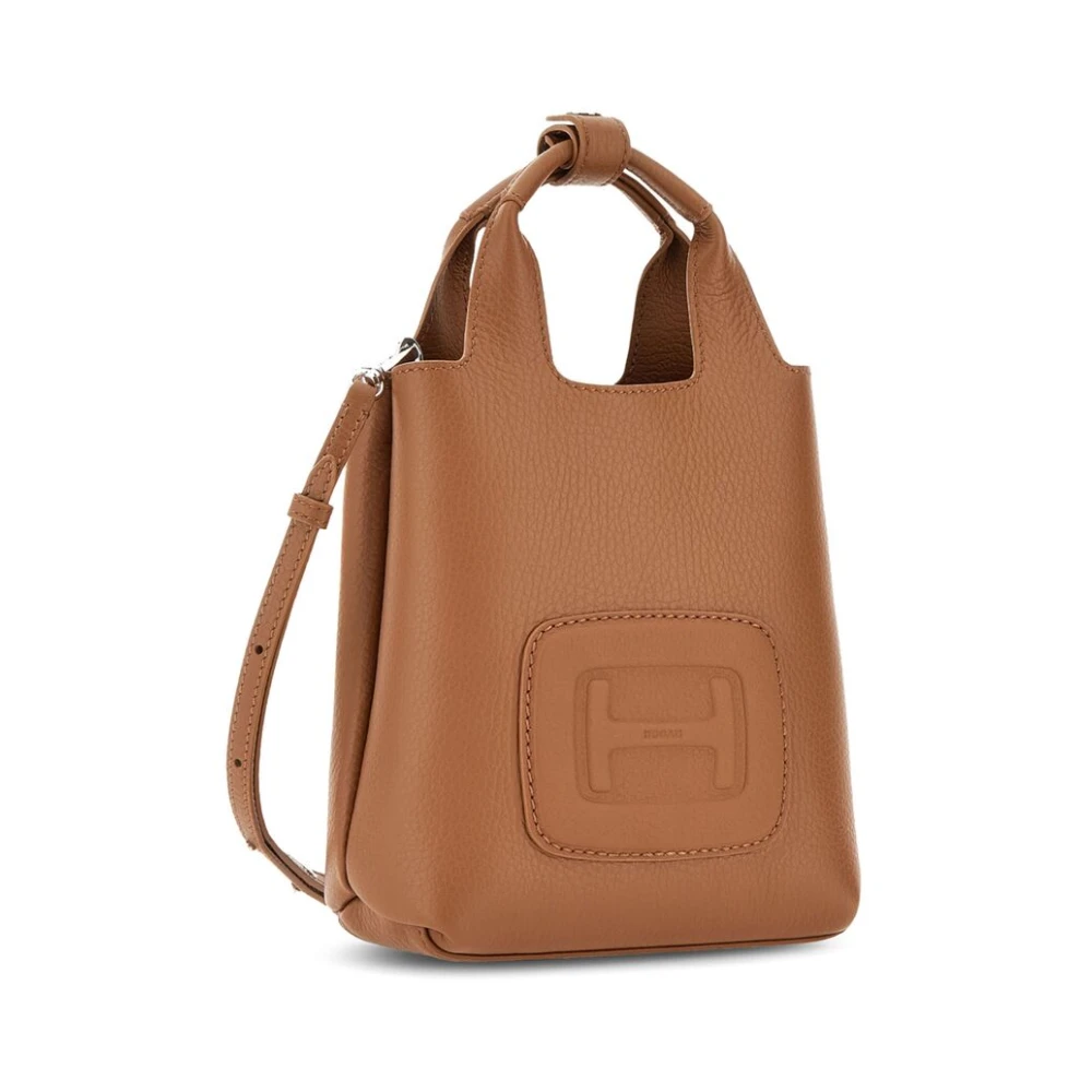 Hogan Kameelbruine Leren Handtas met Logo Brown Dames