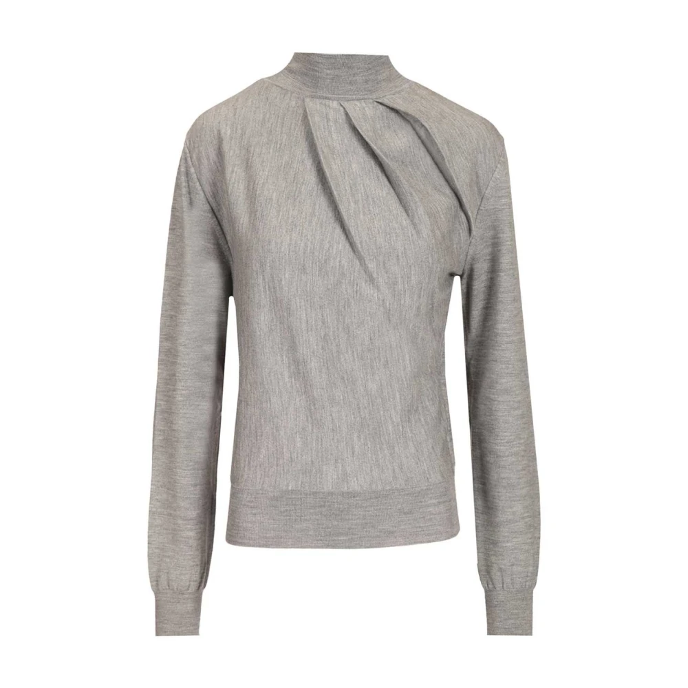 Givenchy Gray Draped Jumper In Wool - Female - Turtlenecks - L - Knitwear