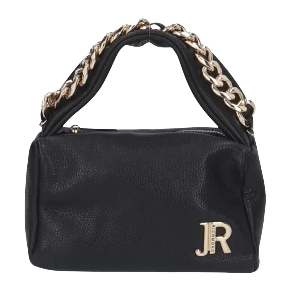 John Richmond Zwarte Stoffen Ketting Handvat Rits Tas Black Dames