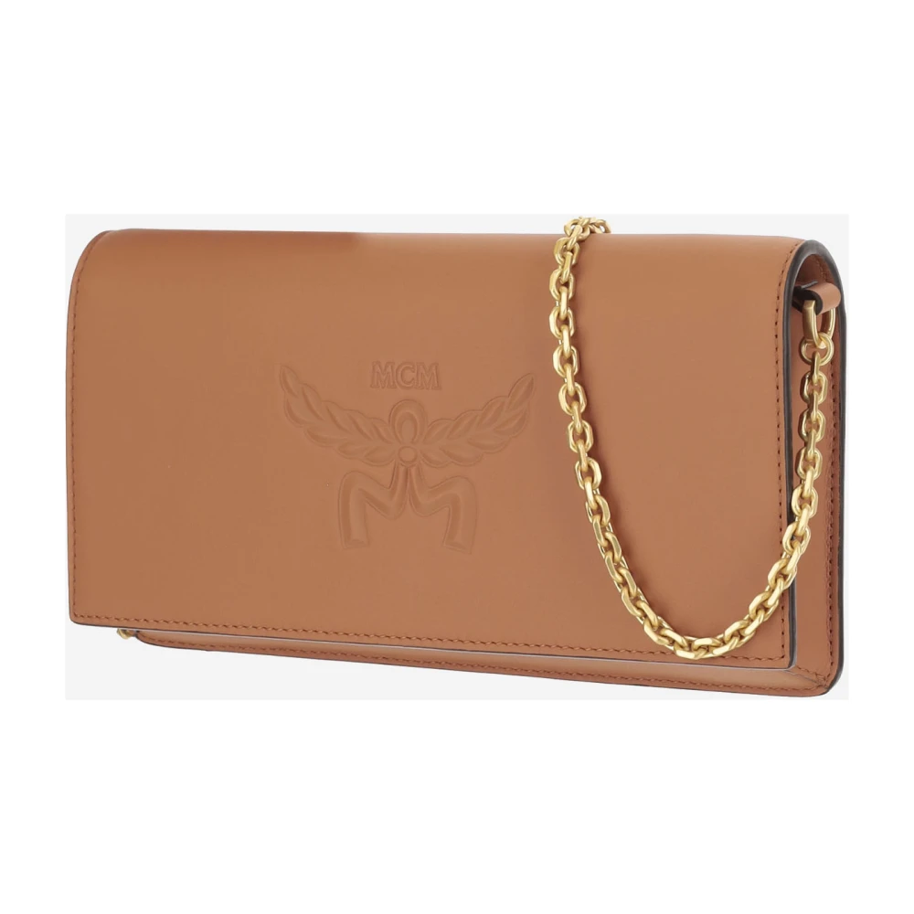 MCM Terracotta Leren Handtas met Reliëf Logo Brown Dames