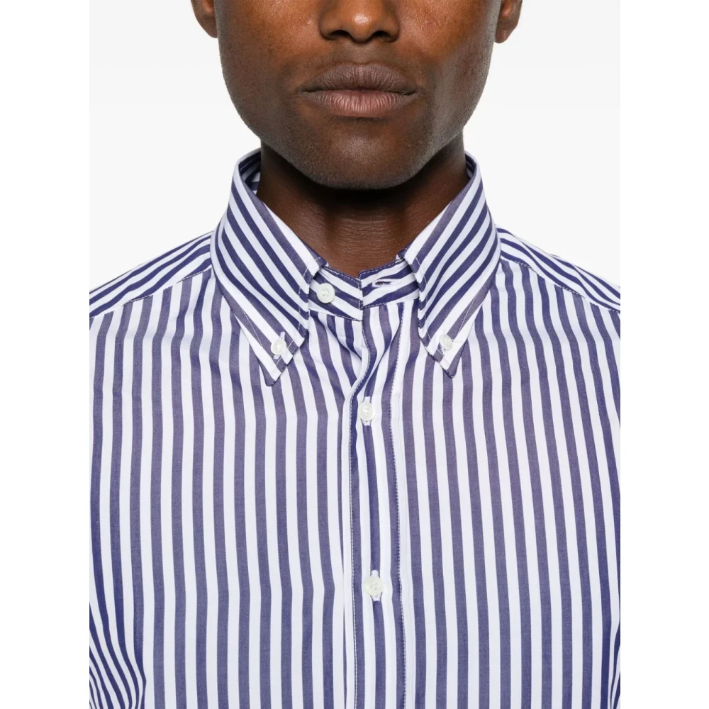 BRUNELLO CUCINELLI Navy Gestreepte Poplin Overhemd Blue Heren