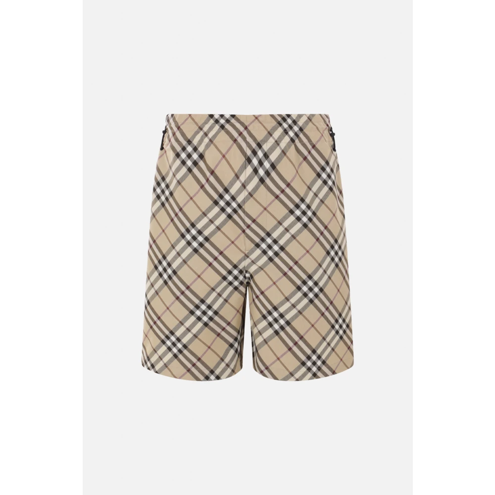 Burberry Geruite Twill Shorts met Elastische Taille Beige Heren