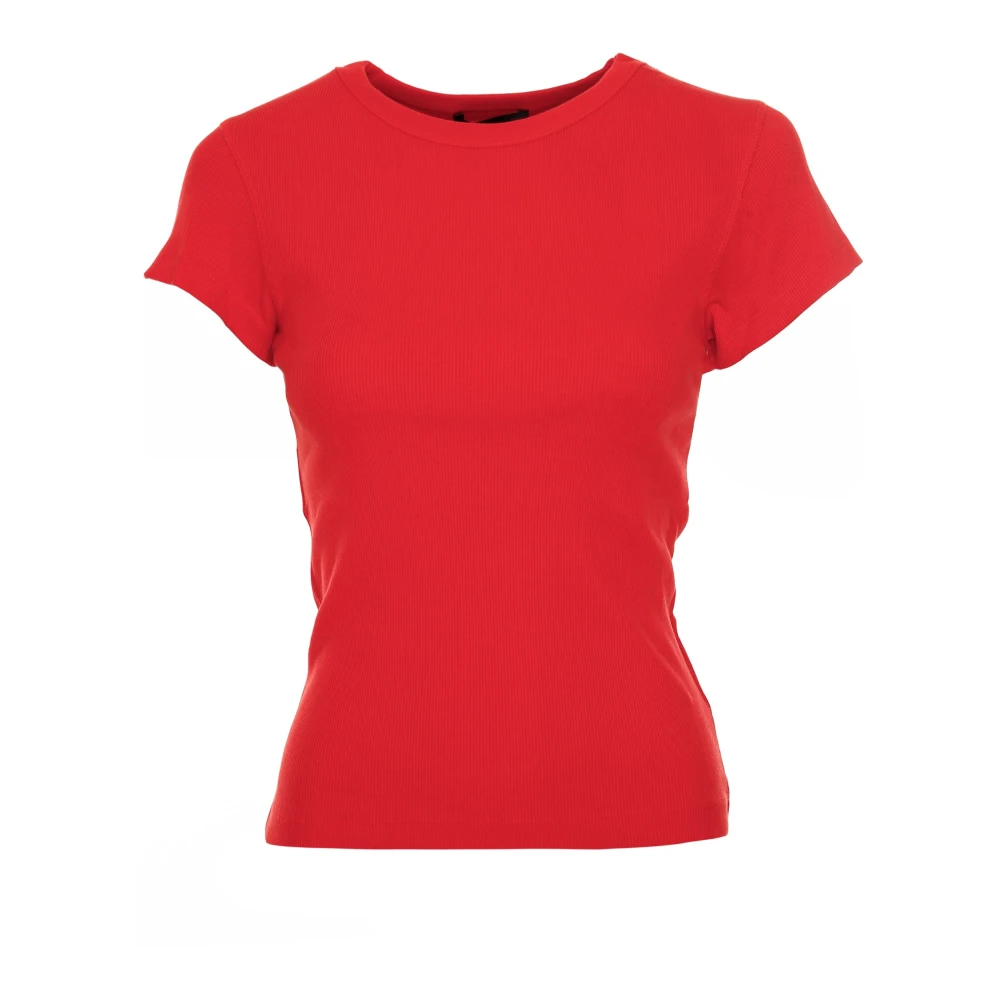 Drykorn Geribbelde Ronde Hals T-shirt Red Dames