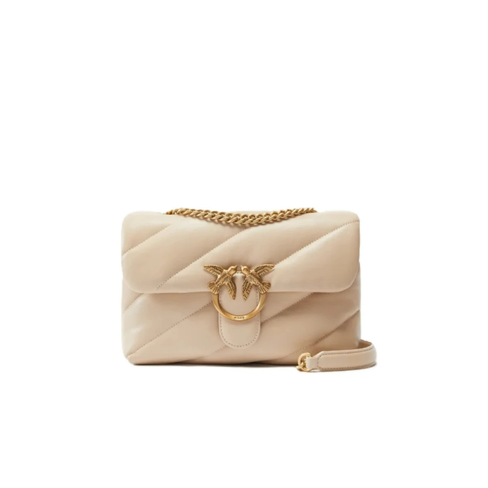 pinko Gewatteerde leren tas met logogesp Beige Dames
