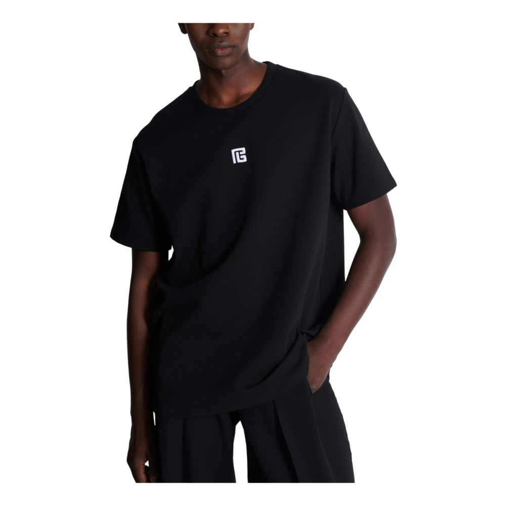 Balmain PB geborduurd T-shirt Black Heren