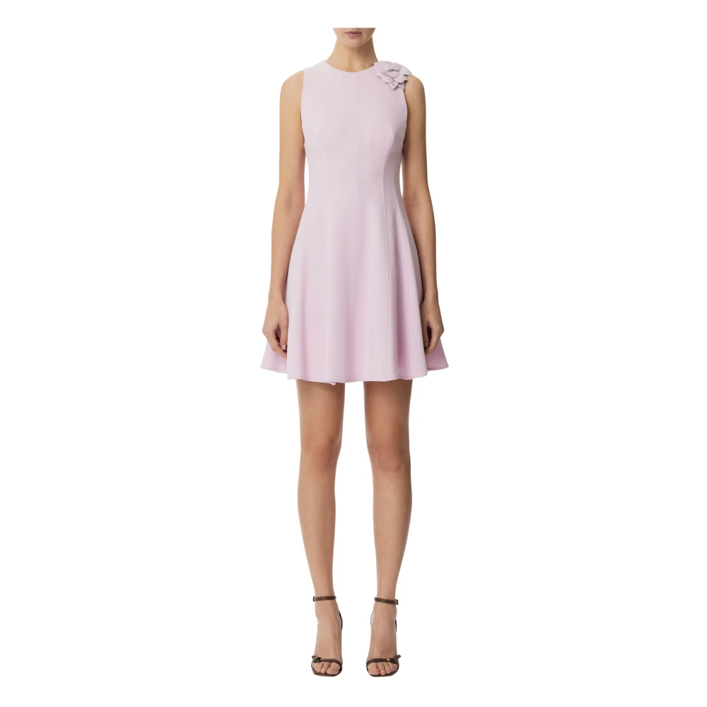 Elisabetta Franchi Mouwloze Crepe Jurk met Juweeldecoratie Pink Dames