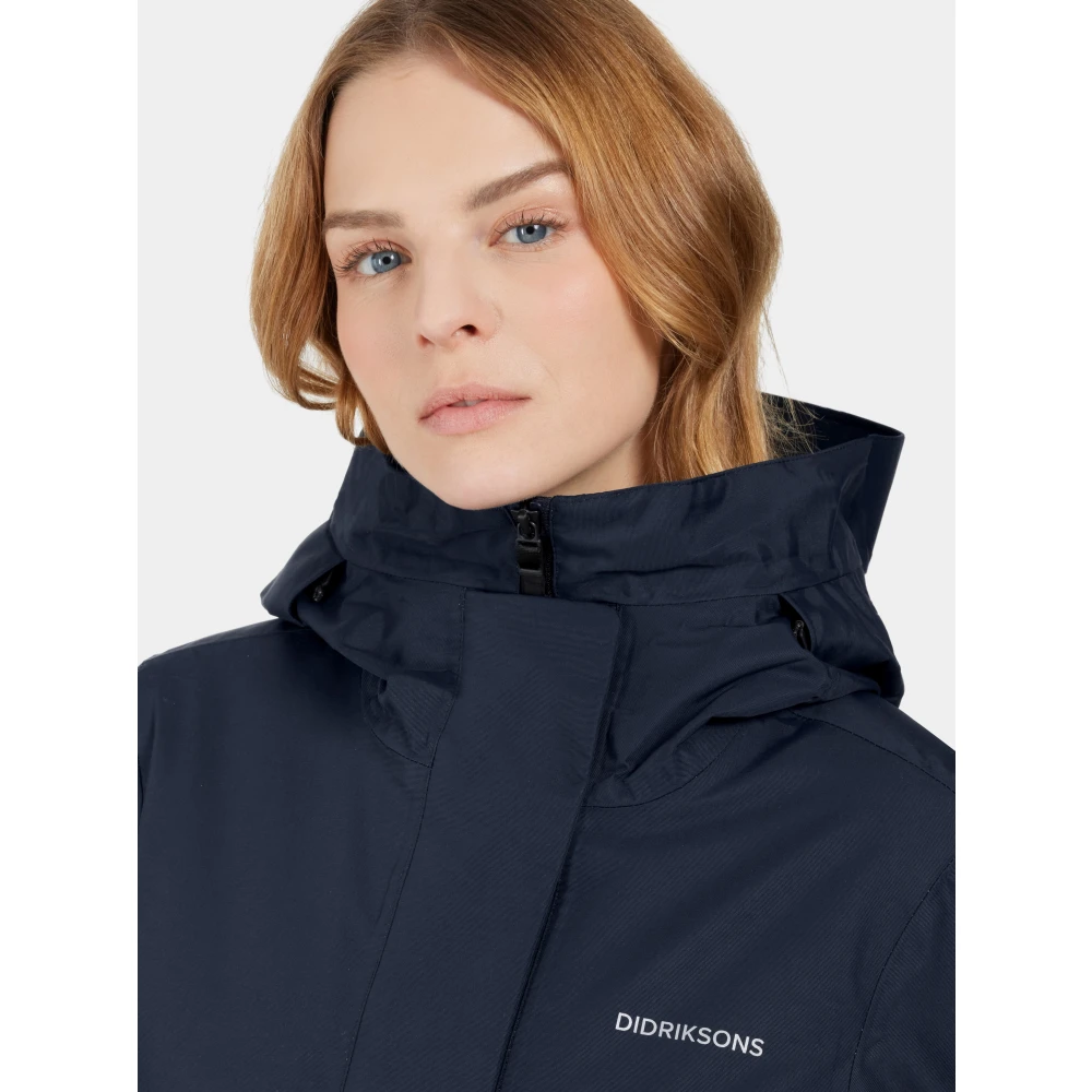 Didriksons Verstelbare Parka met Rits en Capuchon Blue Dames