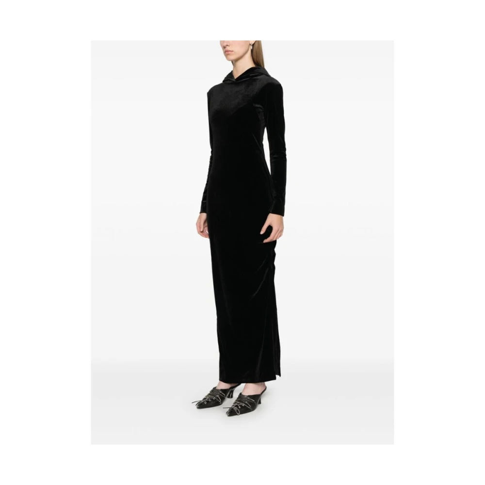 Avavav Zwarte Velours Hoodiejurk met Gerimpelde Details Black Dames