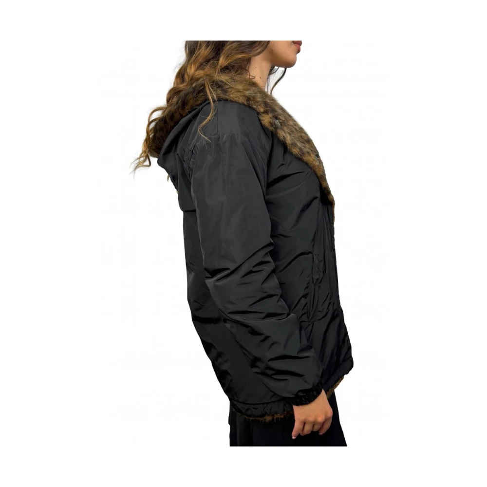 pinko Omkeerbare Zwarte Bomberjas met Nepbont Brown Dames