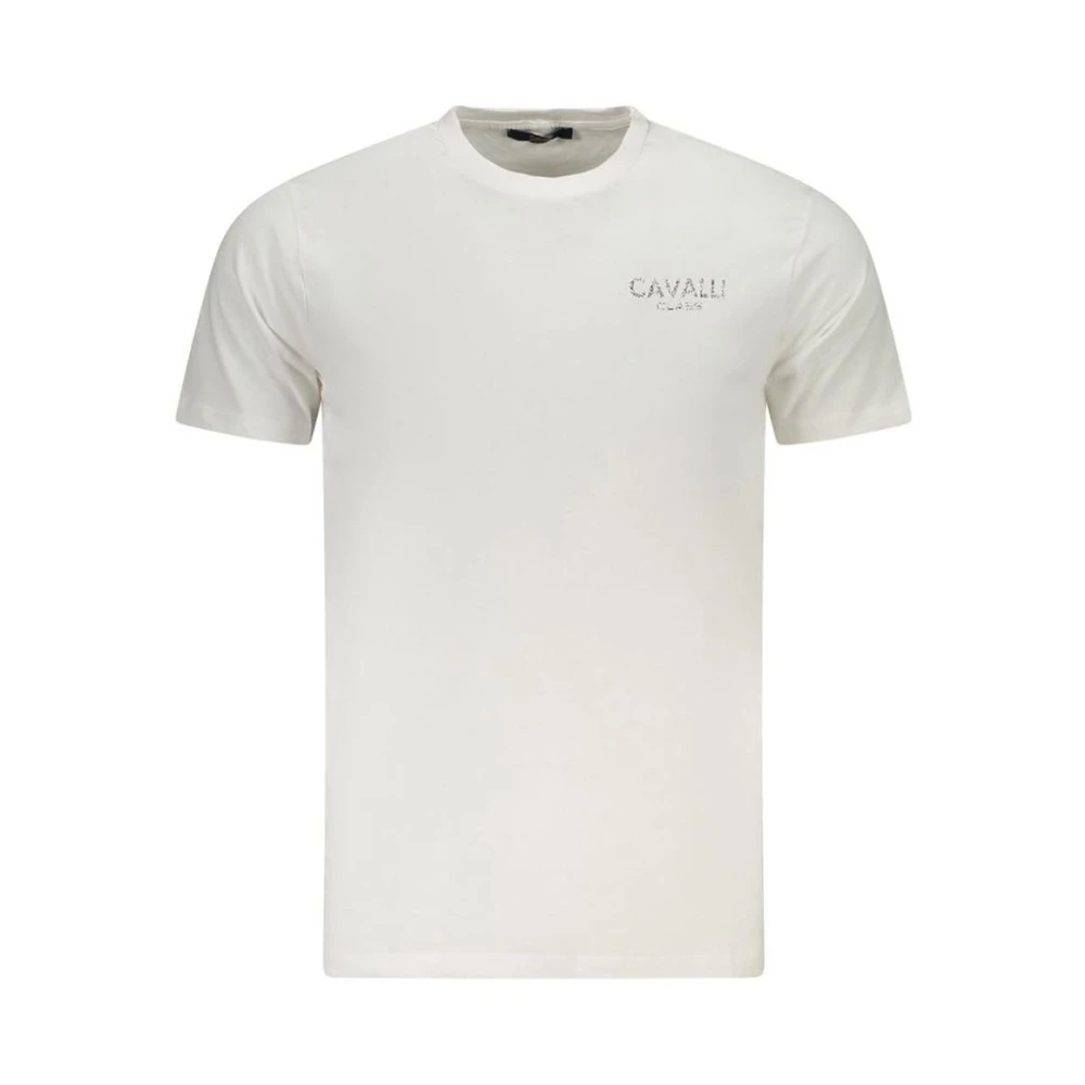 Cavalli Class Men's White Bold Crew Neck Statet T-Shirt - T-Shirts - M- Tops