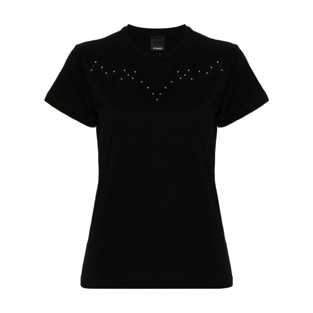 Pinko Zwarte Katoenen T-shirt Ronde Kraag Korte Mouwen Black Dames
